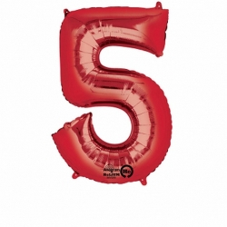 Balon foliowy czerwony cyfra 5 (83 cm)